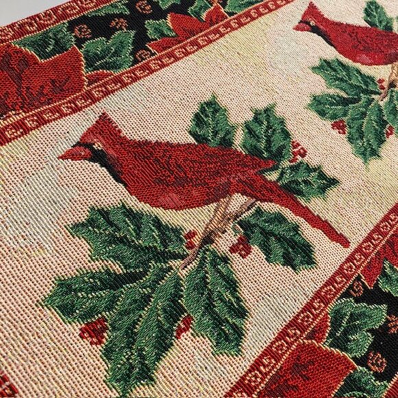 ST. NICHOLAS SQUARE Tapestry CARDINALS & HOLLY 72" X 12.5" Winter Table Runner - Picture 6 of 6